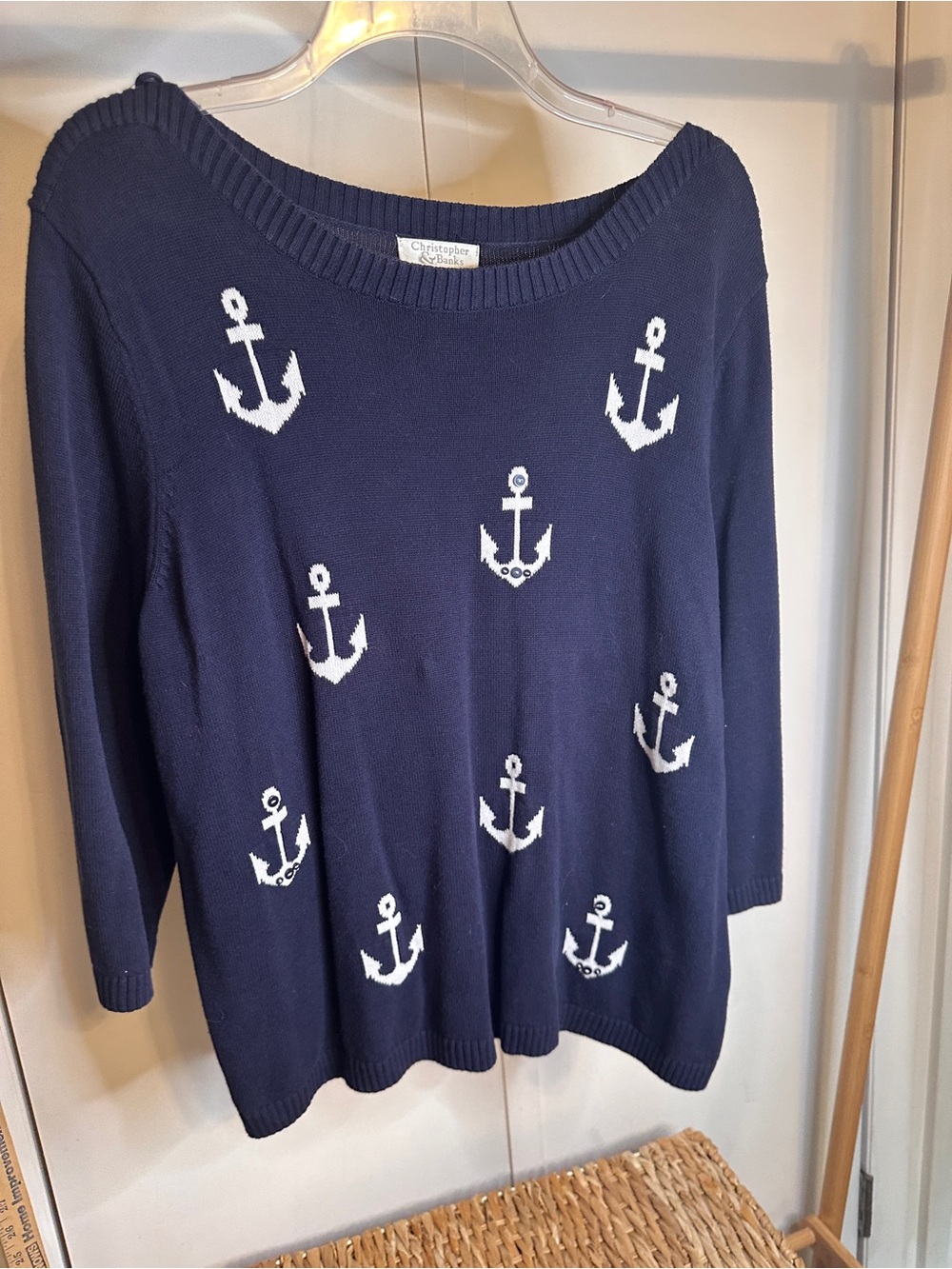 Christopher & Banks Navy Sweater with White Anchor Motif